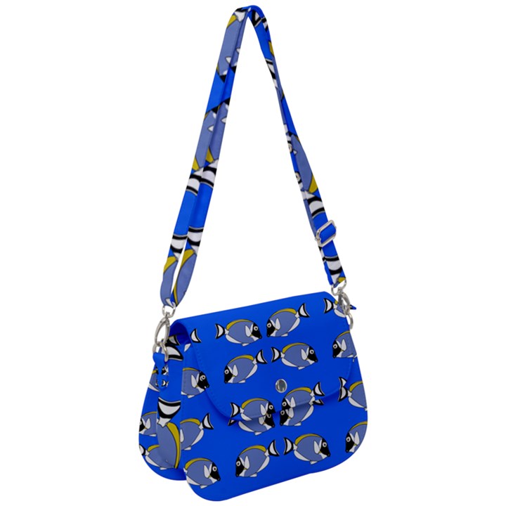 Powder Blue Tang Print Saddle Handbag