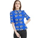 Powder Blue Tang Print Frill Neck Blouse View1