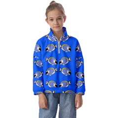 Powder Blue Tang Print Kids  Half Zip Hoodie by Kritter