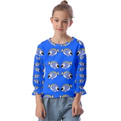 Powder Blue Tang Print Kids  Cuff Sleeve Top