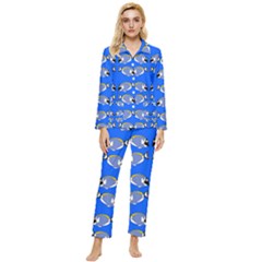 Powder Blue Tang Print Womens  Long Sleeve Pocket Pajamas Set by Kritter