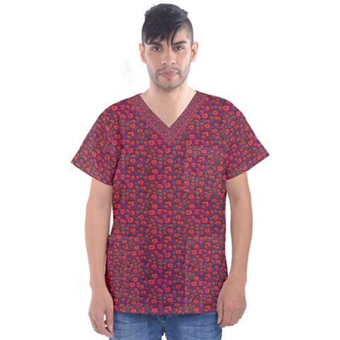 Pink Zoas Print Men s V-neck Scrub Top by Kritter