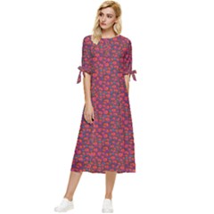 Pink Zoas Print Bow Sleeve Chiffon Midi Dress