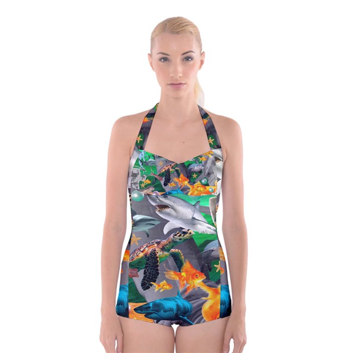 Point Of Entry 4 Boyleg Halter Swimsuit 