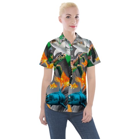 Point Of Entry 4 Women s Short Sleeve Pocket Shirt by impacteesstreetwearcollage