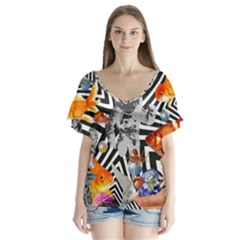 Point Of Entry 2 V-neck Flutter Sleeve Top by impacteesstreetwearcollage