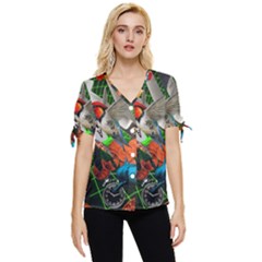 Through Space And Time Bow Sleeve Button Up Top