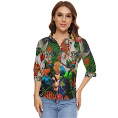 Through Space And Time Women s Quarter Sleeve Pocket Shirt