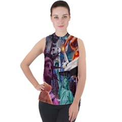 Journey Through Time Nyc Mock Neck Chiffon Sleeveless Top by impacteesstreetwearcollage