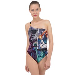 Journey Through Time Nyc Classic One Shoulder Swimsuit by impacteesstreetwearcollage