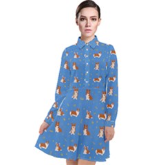 Cute Corgi Dogs Long Sleeve Chiffon Shirt Dress by SychEva