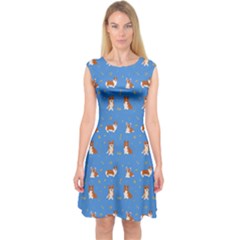 Cute Corgi Dogs Capsleeve Midi Dress by SychEva