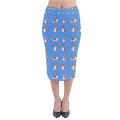 Cute Corgi Dogs Velvet Midi Pencil Skirt by SychEva