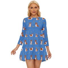 Cute Corgi Dogs Long Sleeve Babydoll Dress by SychEva