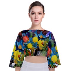 Ocean Deep Cropped Tie Back Butterfly Sleeve Chiffon Top by impacteesstreetwearcollage