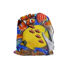 Swimming With The Fishes Drawstring Pouch (large) by impacteesstreetwearcollage