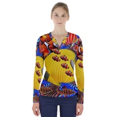 Swimming With The Fishes V-neck Long Sleeve Top by impacteesstreetwearcollage