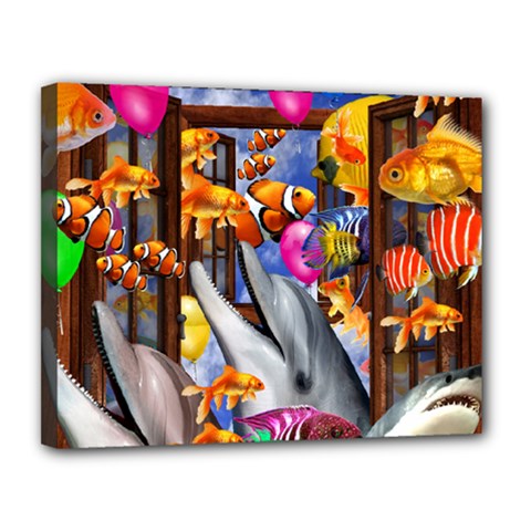 Outside The Window-swimming With Fishes Canvas 14  x 11  (Stretched)