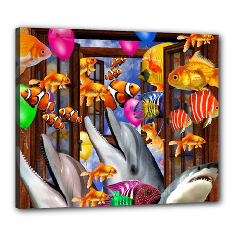 Outside The Window-swimming With Fishes Canvas 24  x 20  (Stretched)