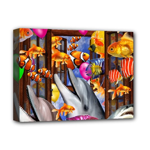 Outside The Window-swimming With Fishes Deluxe Canvas 16  x 12  (Stretched) 