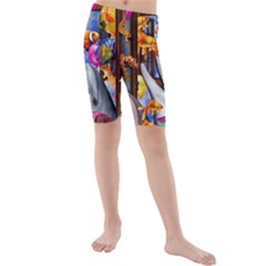 Outside The Window-swimming With Fishes Kids  Mid Length Swim Shorts