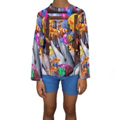 Outside The Window-swimming With Fishes Kids  Long Sleeve Swimwear