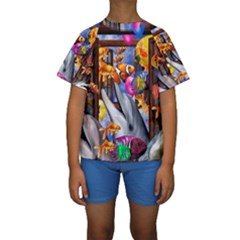 Outside The Window-swimming With Fishes Kids  Short Sleeve Swimwear