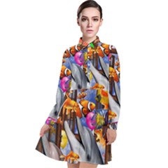 Outside The Window-swimming With Fishes Long Sleeve Chiffon Shirt Dress