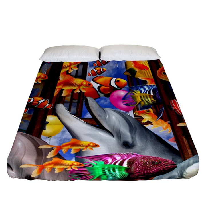 Outside The Window-swimming With Fishes Fitted Sheet (California King Size)