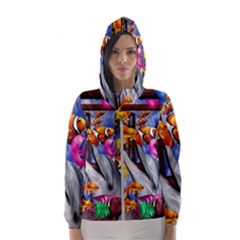 Outside The Window-swimming With Fishes Women s Hooded Windbreaker