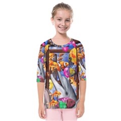 Outside The Window-swimming With Fishes Kids  Quarter Sleeve Raglan Tee