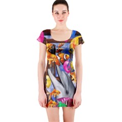 Outside The Window-swimming With Fishes Short Sleeve Bodycon Dress