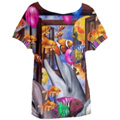 Outside The Window-swimming With Fishes Women s Oversized Tee