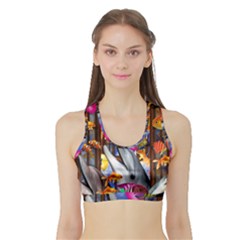 Outside The Window-swimming With Fishes Sports Bra with Border