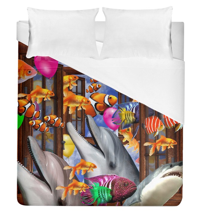 Outside The Window-swimming With Fishes Duvet Cover (Queen Size)