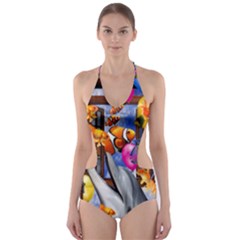 Outside The Window-swimming With Fishes Cut-Out One Piece Swimsuit