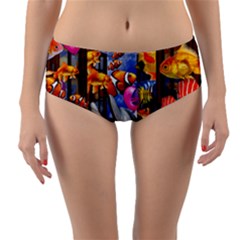 Outside The Window-swimming With Fishes Reversible Mid-Waist Bikini Bottoms