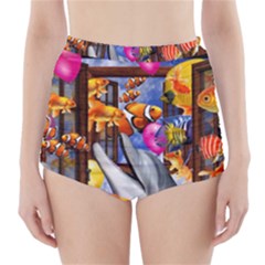 Outside The Window-swimming With Fishes High-Waisted Bikini Bottoms