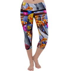 Outside The Window-swimming With Fishes Capri Yoga Leggings