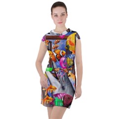 Outside The Window-swimming With Fishes Drawstring Hooded Dress