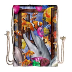 Outside The Window-swimming With Fishes Drawstring Bag (Large)