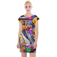 Outside The Window-swimming With Fishes Cap Sleeve Bodycon Dress