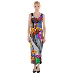 Outside The Window-swimming With Fishes Fitted Maxi Dress