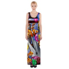 Outside The Window-swimming With Fishes Thigh Split Maxi Dress