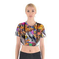 Outside The Window-swimming With Fishes Cotton Crop Top