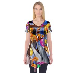 Outside The Window-swimming With Fishes Short Sleeve Tunic 