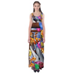 Outside The Window-swimming With Fishes Empire Waist Maxi Dress