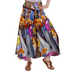 Outside The Window-swimming With Fishes Satin Palazzo Pants