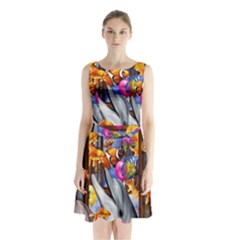 Outside The Window-swimming With Fishes Sleeveless Waist Tie Chiffon Dress