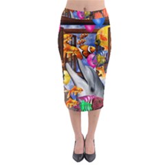 Outside The Window-swimming With Fishes Midi Pencil Skirt